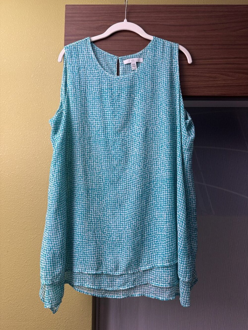 Fever Double Layer Tank Top XL Teal White Geometric Swing Top
